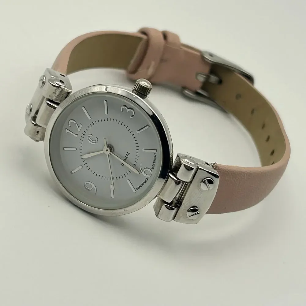 Charming Charlie Silver Tone St. Steel Pink Leather Women’s Watch  New Battery